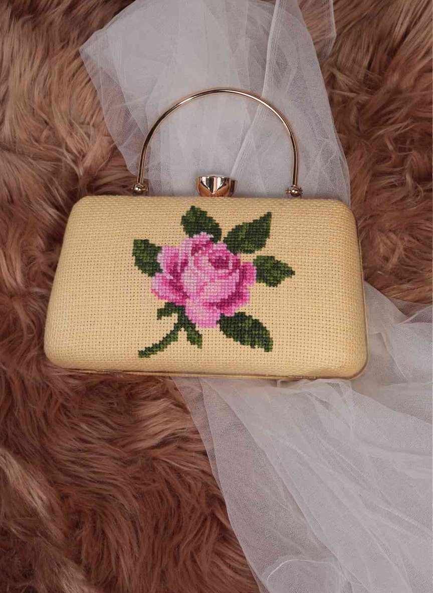 Vintage-Inspired Cross-Stitch Rose Clutch 